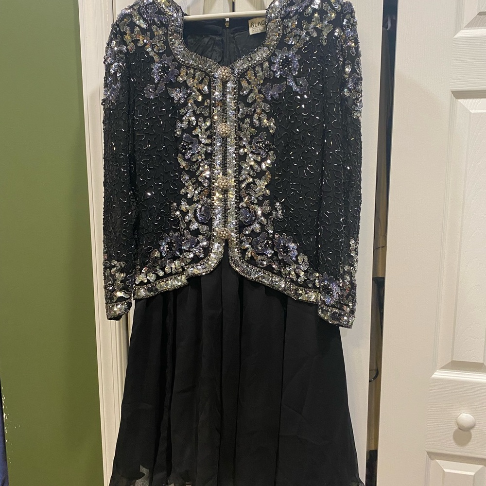 Oleg Cassini Black and Silver Sequin Dress